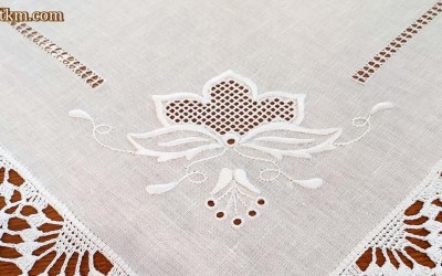 Hand-embroidered tablecloth "Lotus Flower"