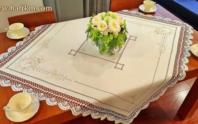 Elegant tablecloth with handmade crochet lace.