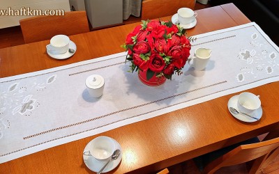 Exclusive table runner, hand embroidery "Lotus flower" 