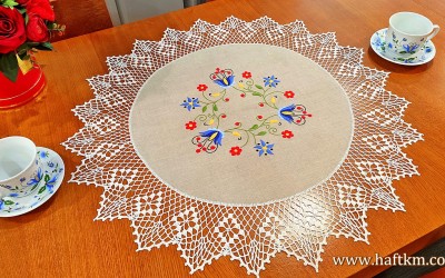 Hand embroidered tablecloth with a Kashubian motif.