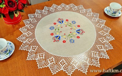Hand embroidered tablecloth with a Kashubian motif.