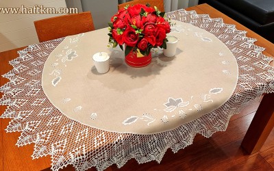 Hand embroidered tablecloth "Lotus flower"