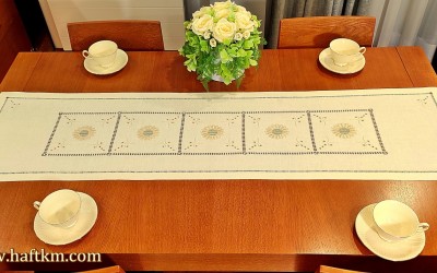 Hand-embroidered table runner "Buttercup Flower"