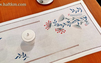 Hand-embroidered table runner "Modernist dandelions"