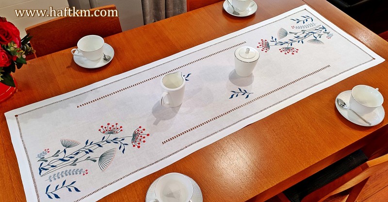 Hand-embroidered table runner "Modernist dandelions"