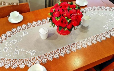 Hand embroidered tablecloth "Bells of Toledo"