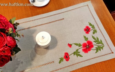 Exclusive tablecloth, hand embroidery "Bouquet of field poppies" 