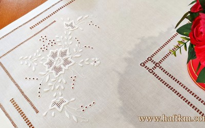  Linen tablecloth, hand-embroidered "Róża makowska" 