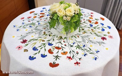 Hand-embroidered tablecloth "Mountain meadow"