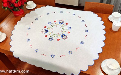 Linen tablecloth with a Kashubian motif.