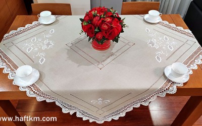 A beautiful hand-embroidered tablecloth "Lotus flower"
